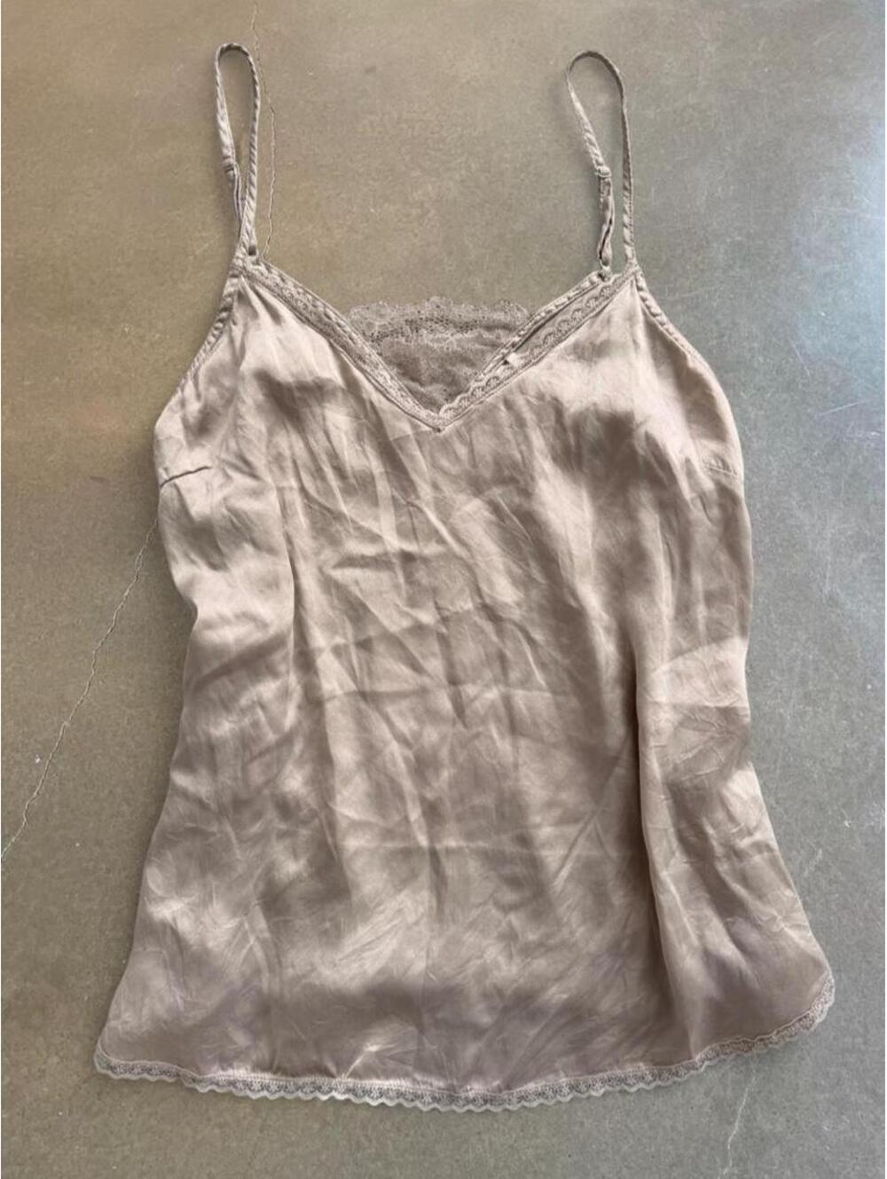 Anthropologie 100% Silk Lace Trim Cami Champagne Size M | 2008–2012